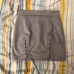 Lace-Up Faux Suede Bodycon High-Waisted Mini Skirt - Grey